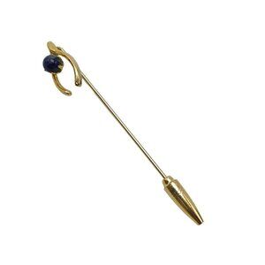 Blue Gemstone Lucky Horseshoe Stick Pin Gold Tone Vintage